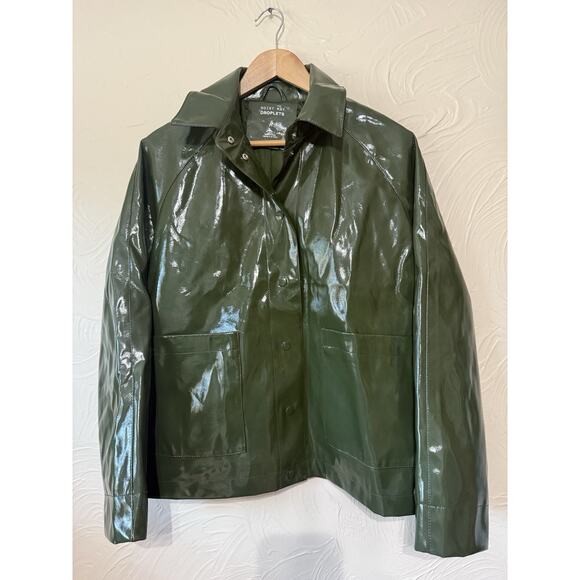 Noisy May Droplets Green PU Coated Rain Jacket Coat Size M Waterproof - Picture 2 of 6